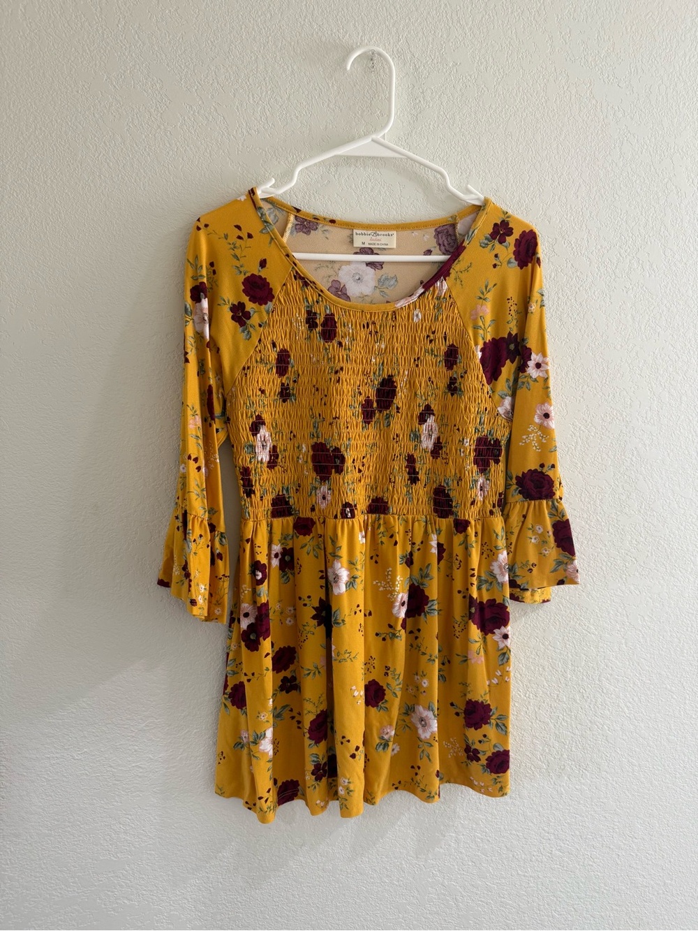 Bobbie Brooks Mustard Yellow Floral Smocked Tunic